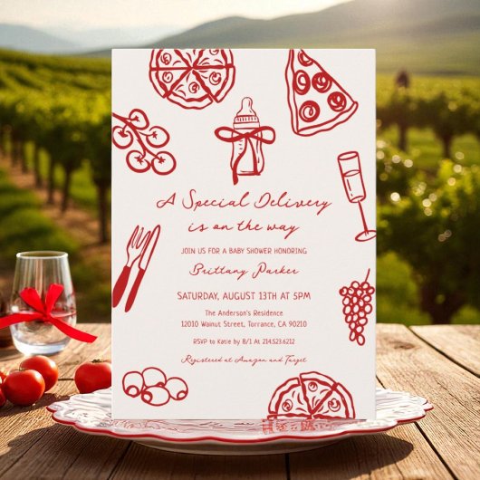 ピザの赤ちゃんシャワーの途中の特別な配達 招待状