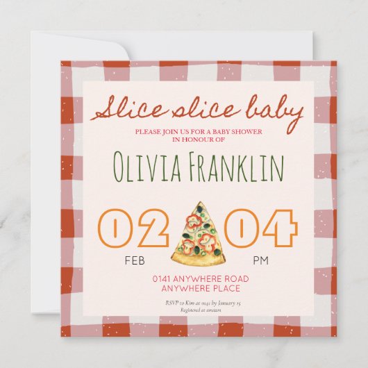 ピザの赤ちゃんシャワー 招待状 (正面)