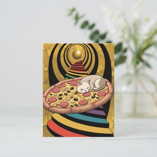 ピザの超現実的な猫レインボーステアースプラネット ポストカード (スタンド正面)