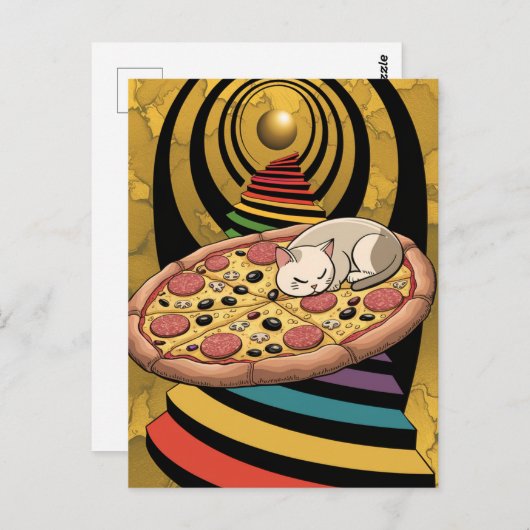 ピザの超現実的な猫レインボーステアースプラネット ポストカード (正面/裏面)