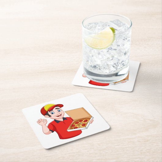 ピザの配達 スクエアペーパーコースター (インサイチュ)