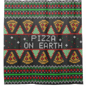 ピザの醜いクリスマスセーター シャワーカーテン (正面)