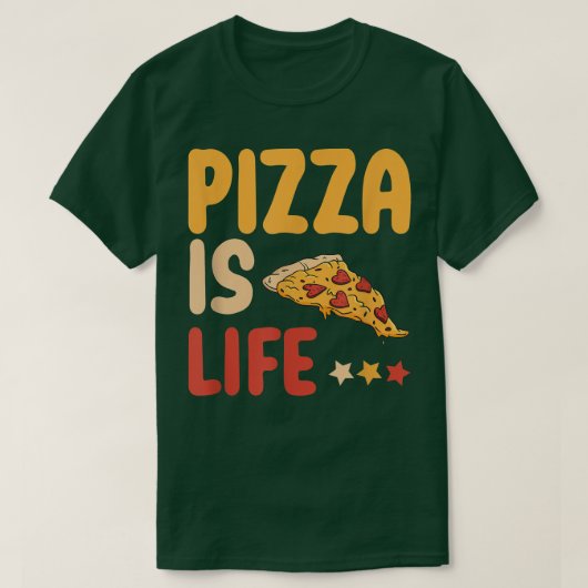 ピザは人生のファストフード好きおもしろいピザ好き Tシャツ (デザイン正面)