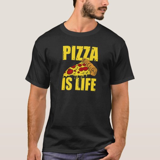 ピザは人生!チーズとペパロニピザ Tシャツ (正面)