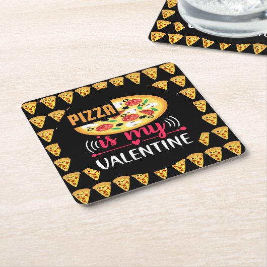 ピザは私のバレンタインおもしろいパーティー スクエアペーパーコースター (アングル)
