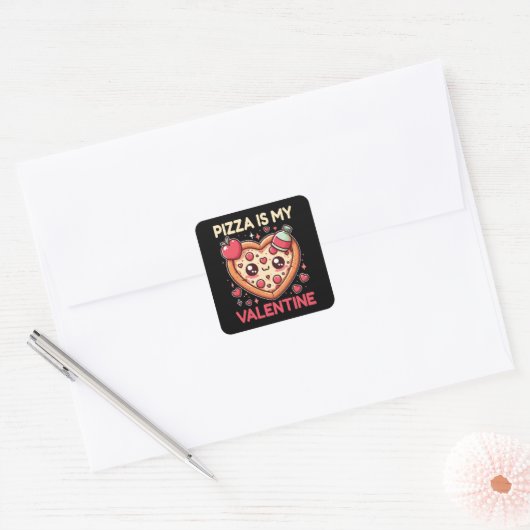 ピザは私のバレンタインデーのハート型 スクエアシール (封筒)