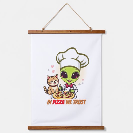 ピザへの信頼 Alien Chef アート 吊り下げ型タペストリー (正面)