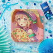 ピザをかわいらし持つアニメの少女|過去記事 ペーパープレート (パーティー)