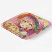 ピザをかわいらし持つアニメの少女|過去記事 ペーパープレート (傾斜あり)