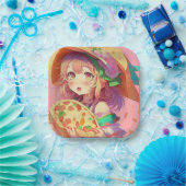 ピザをかわいらし持つアニメの少女|過去記事 ペーパープレート (パーティー)