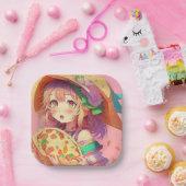 ピザをかわいらし持つアニメの少女|過去記事 ペーパープレート (パーティー)