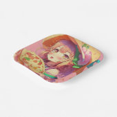 ピザをかわいらし持つアニメの少女|過去記事 ペーパープレート (傾斜あり)