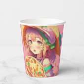 ピザをかわいらし持つアニメの少女|過去記事 紙コップ (裏面)