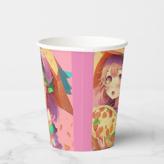 ピザをかわいらし持つアニメの少女|過去記事 紙コップ (右)