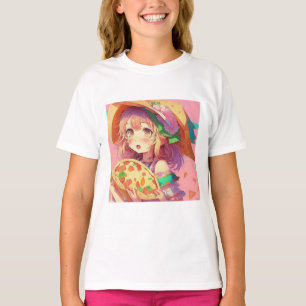 ピザをかわいらし持つアニメの少女 過去記事 Tシャツ