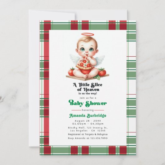 ピザをテーマにした天国の赤ちゃんシャワー 招待状 (正面)