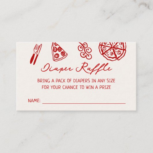 ピザをテーマにした赤ちゃんシャワーおむつラッフル エンクロージャーカード (正面)