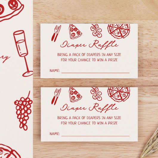 ピザをテーマにした赤ちゃんシャワーおむつラッフル エンクロージャーカード