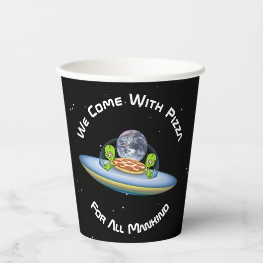 ピザを地球に届けるUFOソーサーエイリアン 紙コップ (正面)