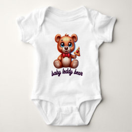 🧸ピザを持ったかわいいテディベア ベビーボディスーツ