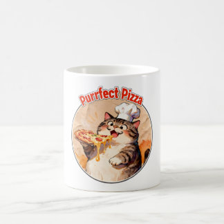 ピザを持つ幸せな猫シェフ コーヒーマグカップ