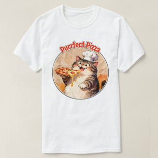 ピザを持つ幸せな猫シェフ Tシャツ