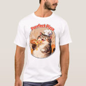 ピザを持つ幸せな猫シェフ Tシャツ (正面)