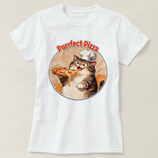 ピザを持つ幸せな猫シェフ Tシャツ