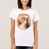ピザを持つ幸せな猫シェフ Tシャツ (正面)