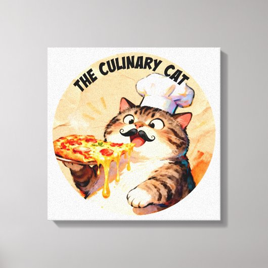 ピザを持つ猫シェフの料理猫 キャンバスプリント (正面)
