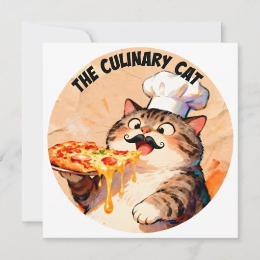 ピザを持つ猫シェフの料理猫 招待状 (正面)