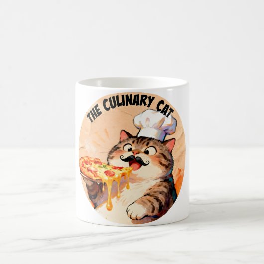 ピザを持つ猫シェフ、料理好きな猫 コーヒーマグカップ (中央)