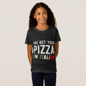 ピザを賭けて食べイタリアン物のおもしろいユーモア Tシャツ (正面フル)