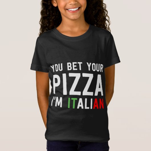 ピザを賭けて食べイタリアン物のおもしろいユーモア Tシャツ (正面)