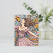 ピザを食べた喜ばしい女性 ポストカード (スタンド正面)