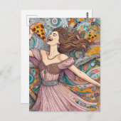 ピザを食べた喜ばしい女性 ポストカード (正面/裏面)