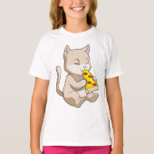 ピザを食べた猫 Tシャツ (正面)