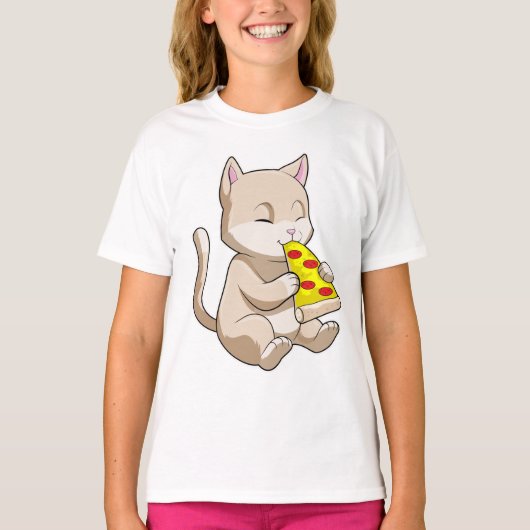 ピザを食べた猫 Tシャツ (正面)