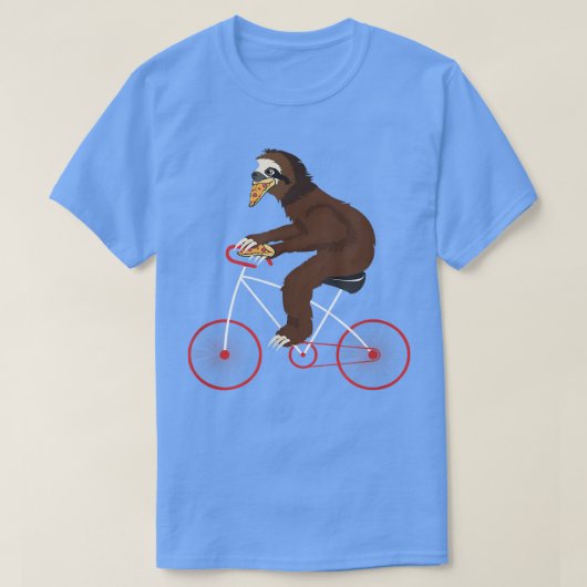 ピザを食べながら自転車に乗るナマケモノ 面白い動物B Tシャツ (デザイン正面)
