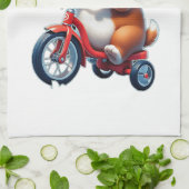 ピザを食べながら自転車に乗る子犬 キッチンタオル (折り畳み)