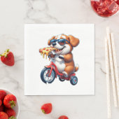 ピザを食べながら自転車に乗る子犬 スタンダードランチョンナプキン (インサイチュ)