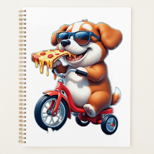 ピザを食べながら自転車に乗る子犬 プランナー手帳 (正面)