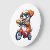 ピザを食べながら自転車に乗る子犬 ラージ壁時計 (傾斜)