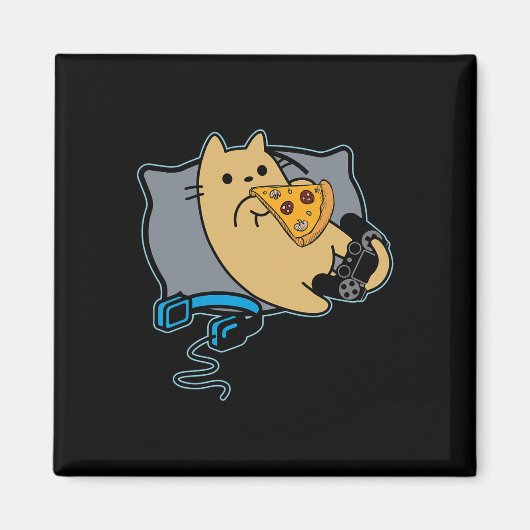 ピザを食べるゲーム好きな猫がゲームを一時停止中 マグネット (正面)