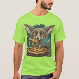 ピザを食べるコヨーテの面白いデザイン Tシャツ