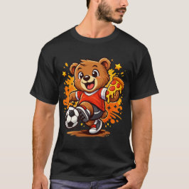 ピザを食べるサッカーをするかわいい熊 Tシャツ