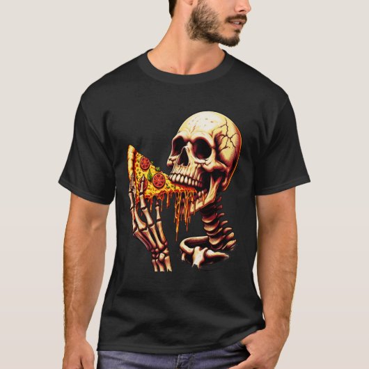 ピザを食べるスケルトン Tシャツ (正面)