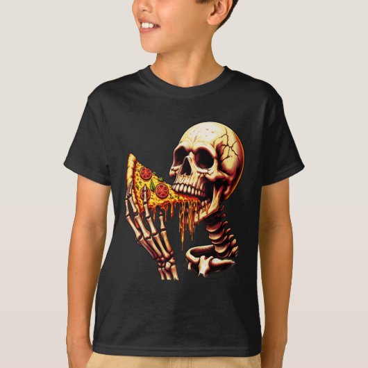 ピザを食べるスケルトン Tシャツ (正面)