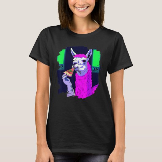 ピザを食べるラマ  かっこいいピザラマ 1 Tシャツ (正面)