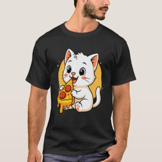 ピザを食べる猫の面白いグラフィック 少年少女 猫好き Tシャツ